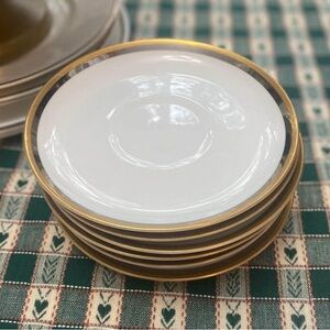 Antique Seyei Fine China White W/ Gold & Silver Rim 7 Saucer Plates +1 Appetizer